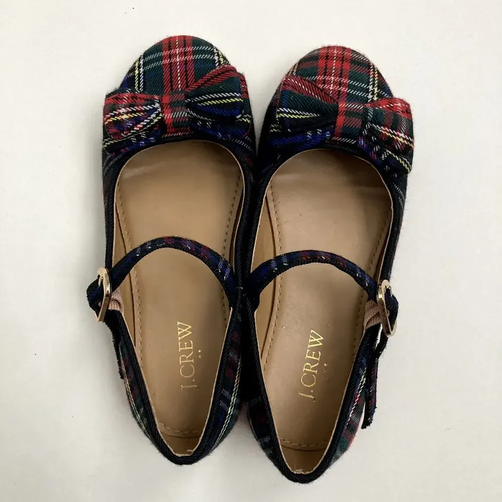 J. Crew Stewart Tartan Plaid Mary Jane Flats Holiday 12 Girls
